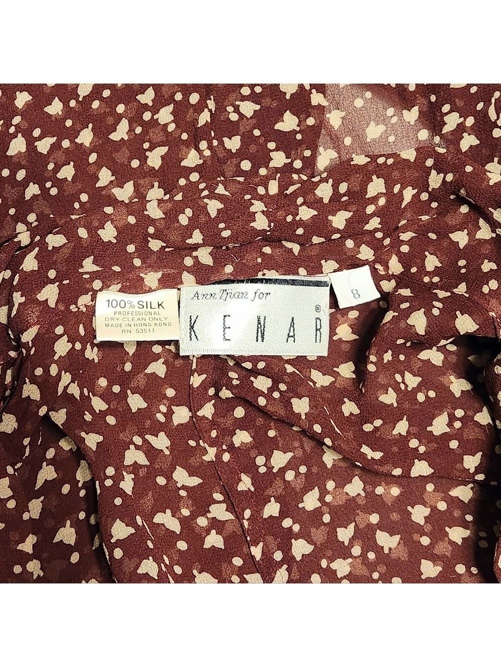 Ann Tjian Kenar Silk Floral Brown Beige Blouse Small - Picture 9 of 11